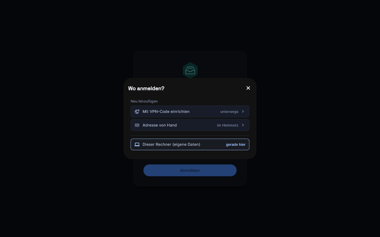 Wo anmelden? – zuhause von Hand, unterwegs mit VPN-Code